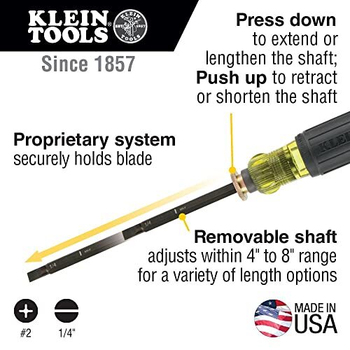 Klein Tools 32751 Screwdriver w/ Adjustable Length 4 to 8-Inch, #2 Phillips Tip gallery
