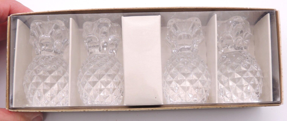 Set 4 Williams Sonoma Crystal Pineapple Tiny Taper Candle Holder Tropical Holida