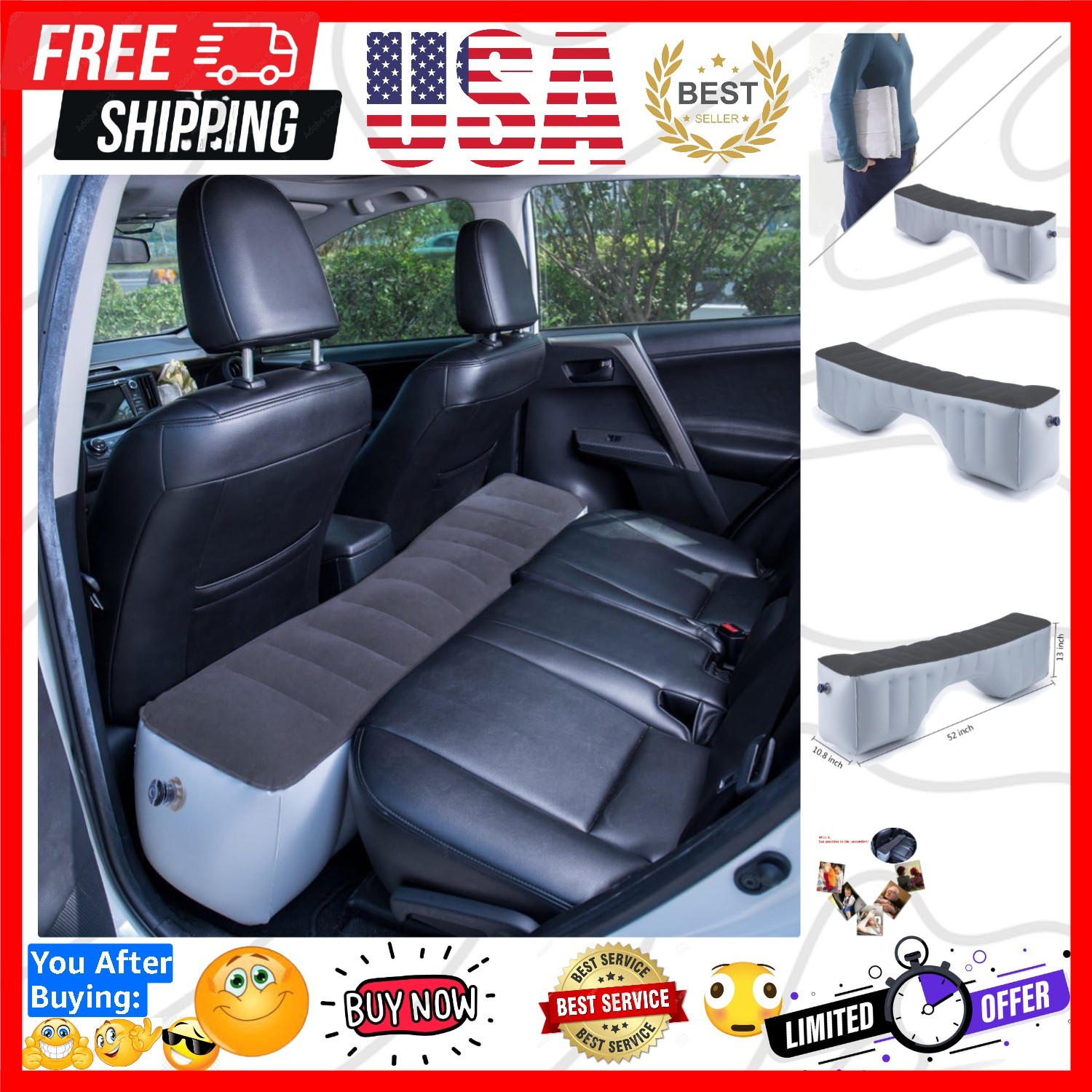 Car Travel Inflatable Mattress Back Seat Gap Pad Air Bed Cushion Camping Air ... gallery