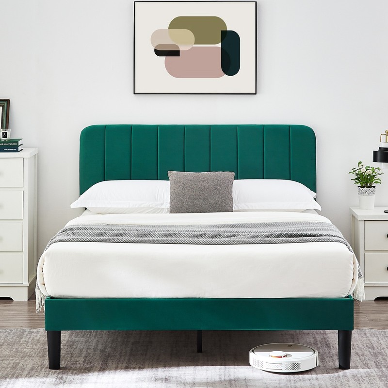 VECELO Upholstered Bed Frame with Headboard Twin/Full/Queen Mattress Foundation gallery