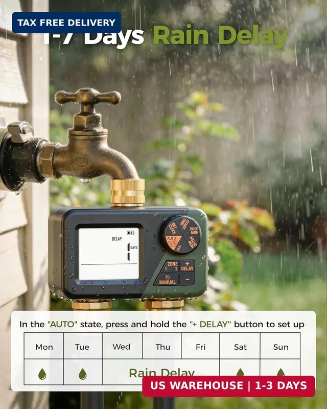 Diivoo Brass Sprinkler Timer 2 Zone, IP66 Waterproof Programmable Water Hose Tim gallery