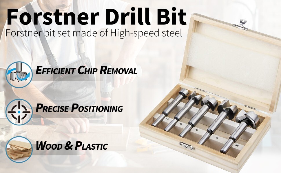 5 Piece Drill Bit Set FORSTNER BITS 15-35mm Heavy Duty Circular Carbide Edge Bit
