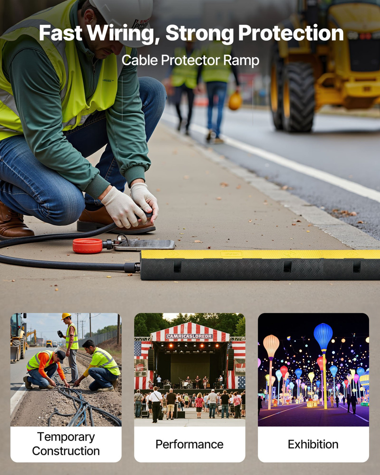 VEVOR Cable Protector Ramp, 22,000 lbs/axle Capacity, 1 Channel Heavy Duty Rubbe gallery