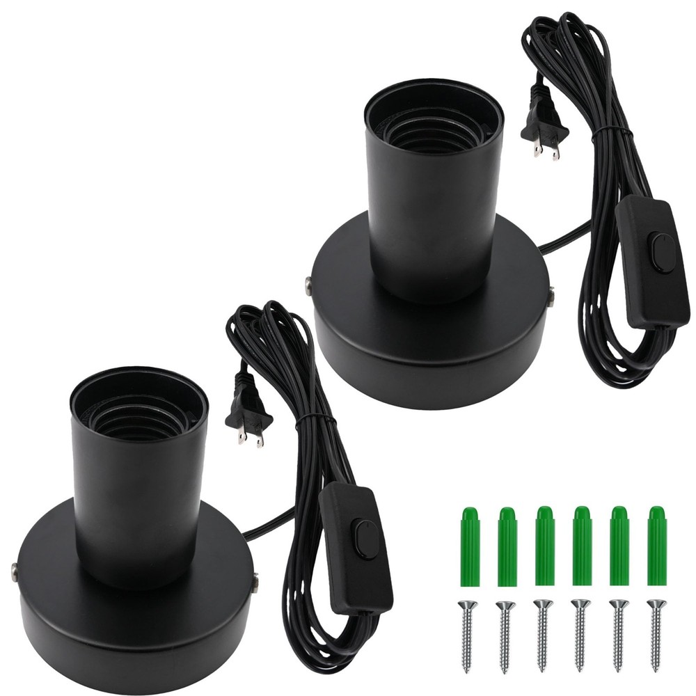 15ft Black Light Socket Cord E26/E27 Table Lamp Base with On/Off Switch - 2 Pcs