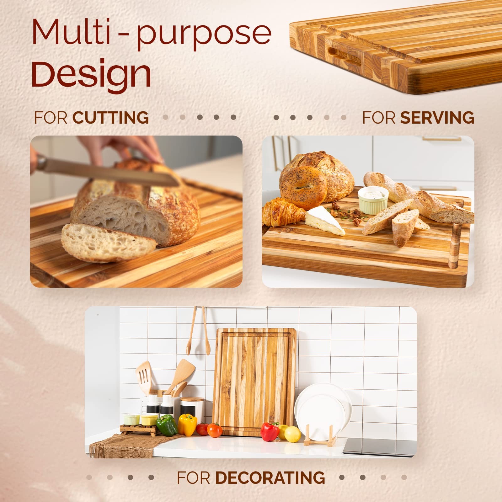 Yes4All Plus Large Edge Grain Teak Cutting Board For Kitchen 24L X 18W X gallery