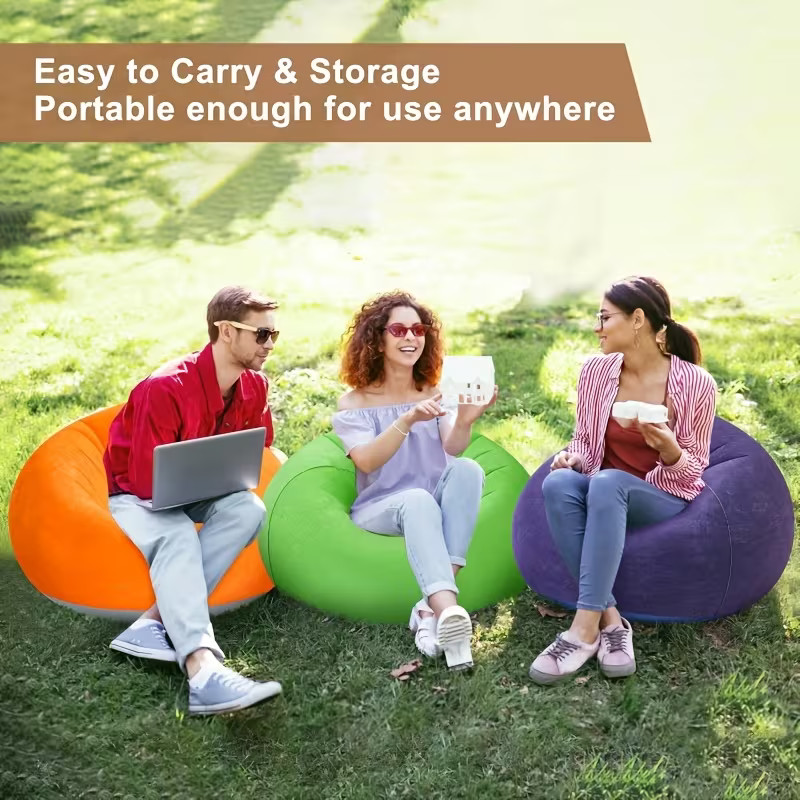 2 Pack Inflatable Sofa Bed Chairs PVC Air Lounger Indoor Outdoor PINK gallery