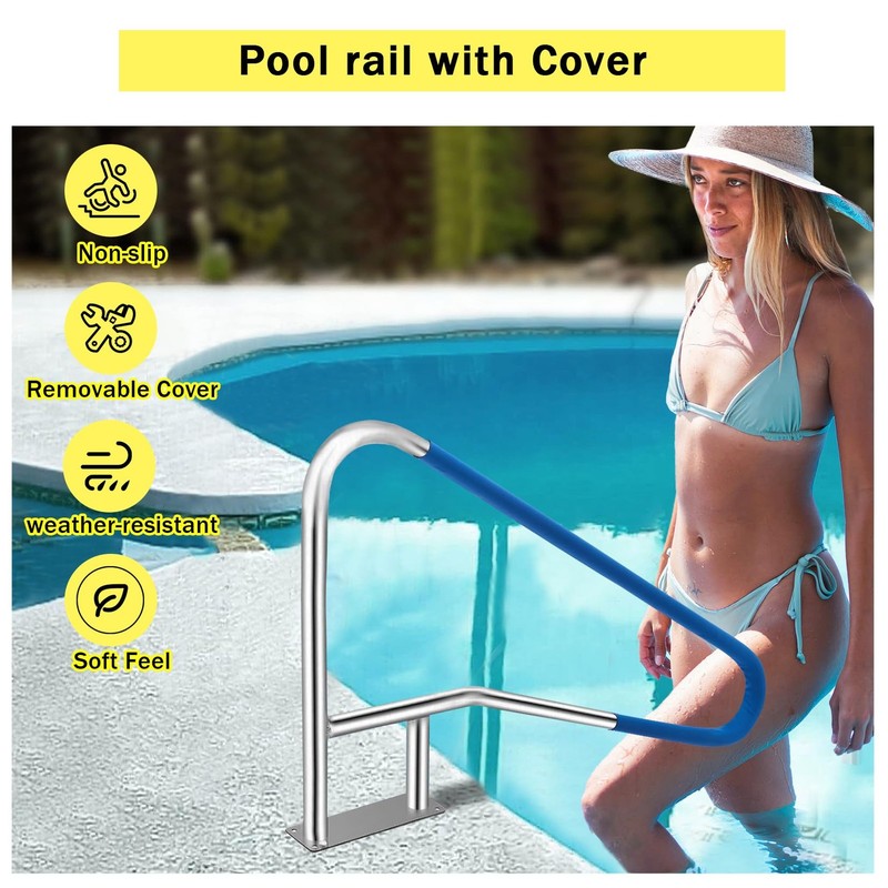 Quick Mount Pool Handrail 55"x32" 304 Stainless Steel 375LBS Nylon Blue Grip Cov gallery