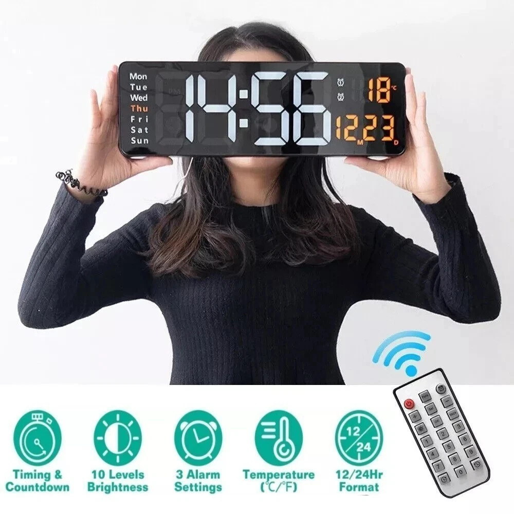 16" Large Digital Wall Clock with Remote, Large Display LED Wall Clock Timer US gallery