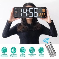 16″ Large Digital Wall Clock with Remote, Large Display LED Wall Clock Timer US