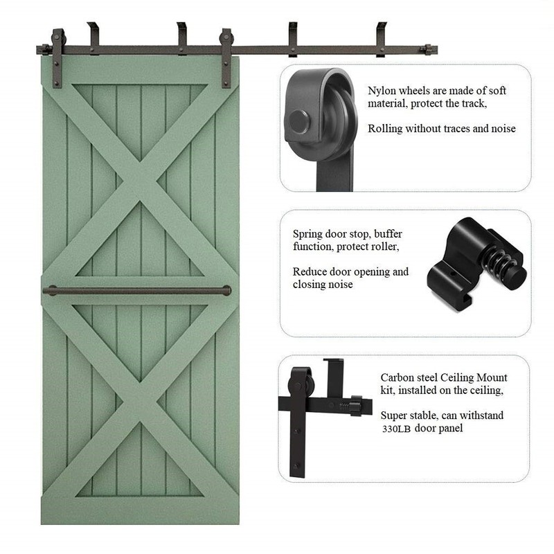 CCJH 4FT-20FT Ceiling Mount Sliding Barn Door Hardware Track Kit for 1/2 Door gallery