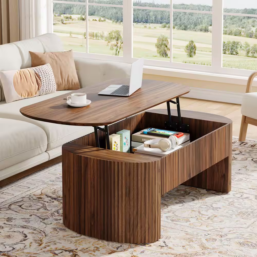 Allan 47.2 In. Brown Rectangle Engineered Wood Coffee Table with Lift Top and Hi gallery