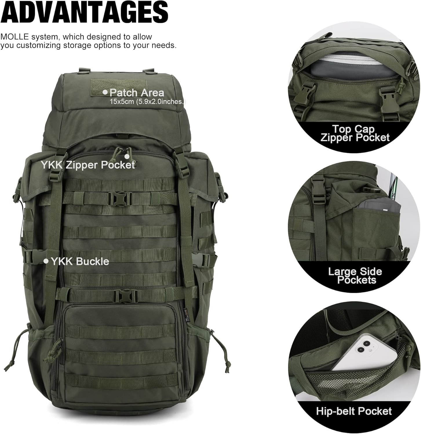 70L Backpack Internal Frame For Hiking Hunting 3