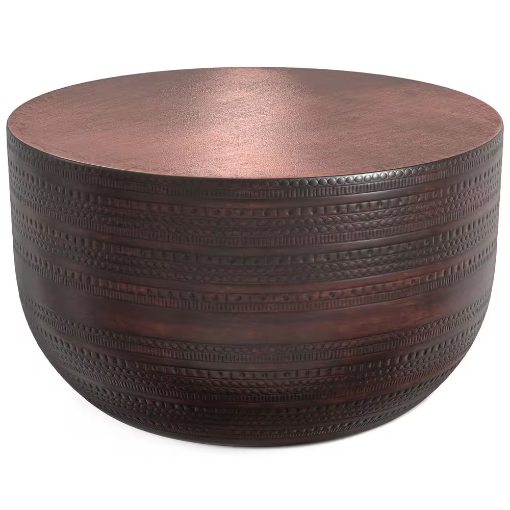 Johnsen Boho 30 In. Wide round Metal Coffee Table in Bronze, Fully Assembled gallery