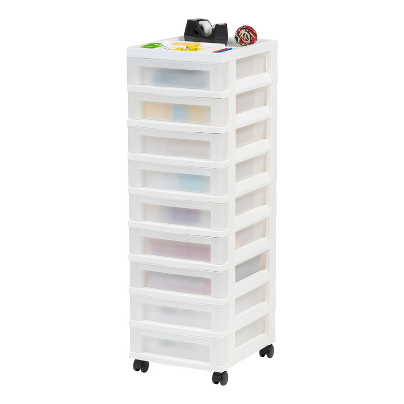 NEW IRIS 9-Drawer Narrow Plastic Storage Drawer Cart with Organizer Top, White gallery