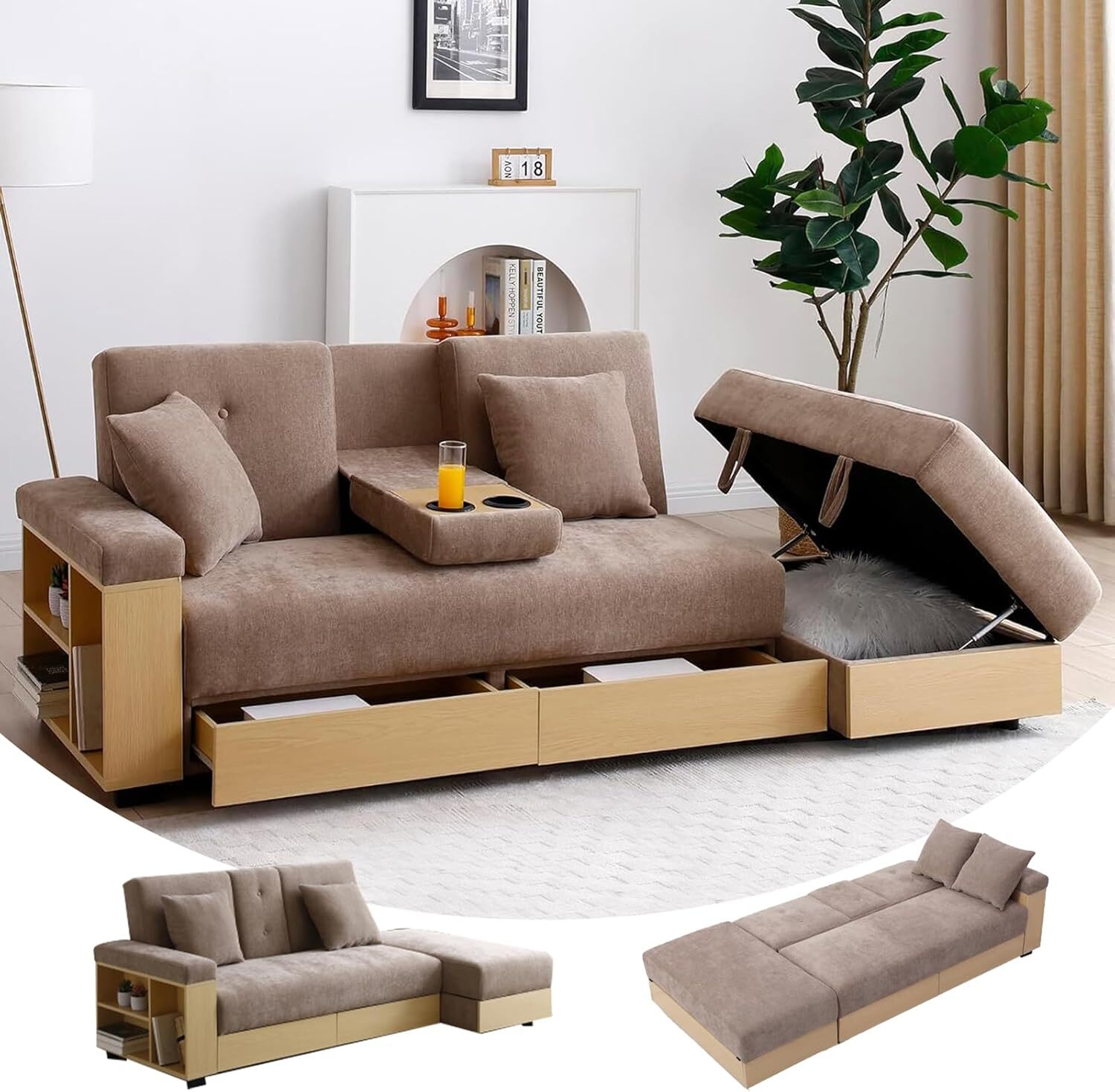 Multi-Functional Sofa Sleeper with Storage Ottoman and Two Pull Out Drawer gallery