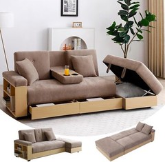 Multi-Functional Sofa Sleeper with Storage Ottoman and Two Pull Out Drawer