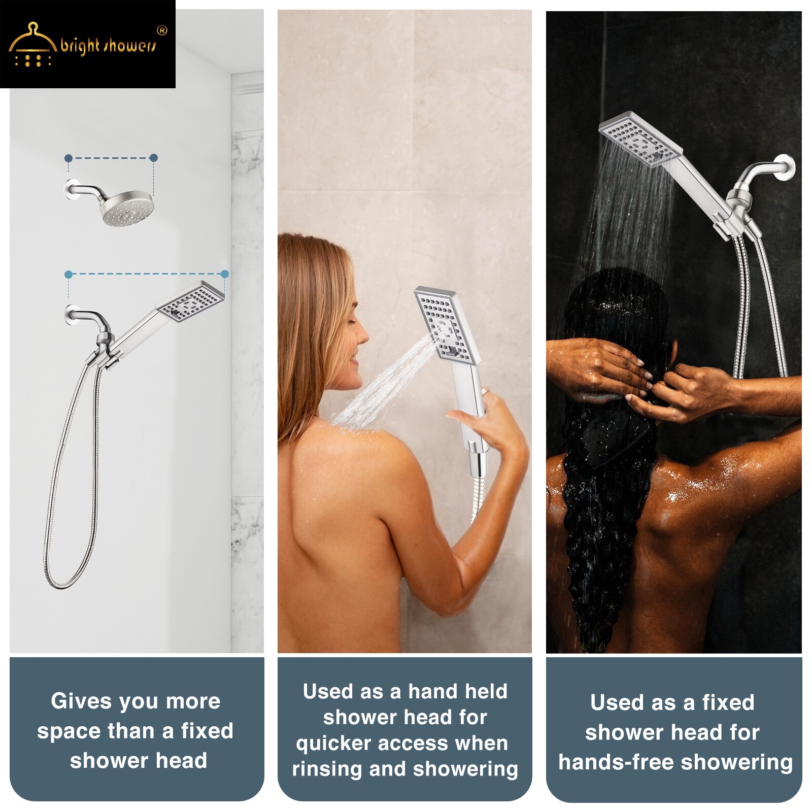 BRIGHT SHOWERS Handheld Shower Head Set with 60'' Shower Hose PSS3490-02 gallery