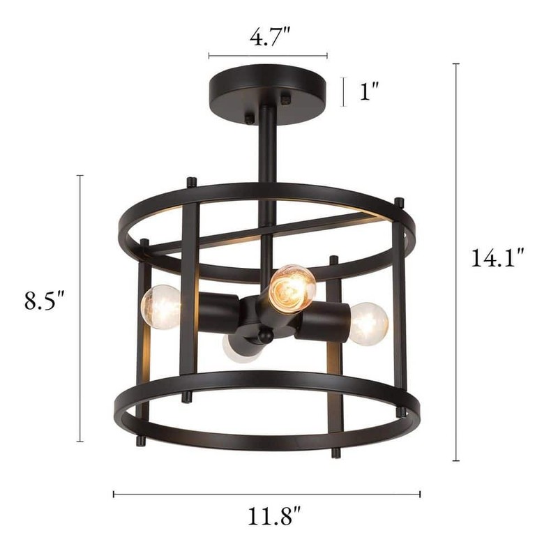 LNC Black Semi Flush Mount 4-Light Drum Farmhouse Ceiling Light Bronze gallery