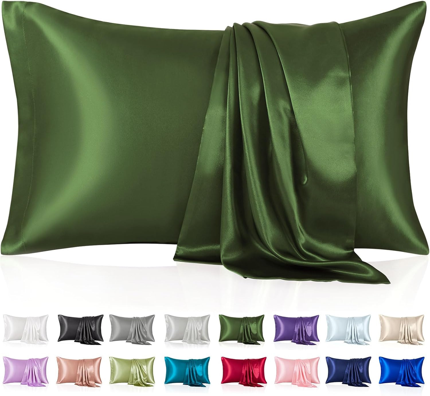 Silk Like Satin Pillowcase Standard Size, Dark Green Smooth and Cooling Satin-Si gallery