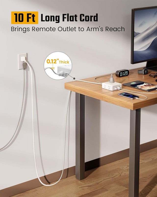 10Ft Extension Cord with Multiple Outlets, Flat Plug Surge Protector Power Strip gallery