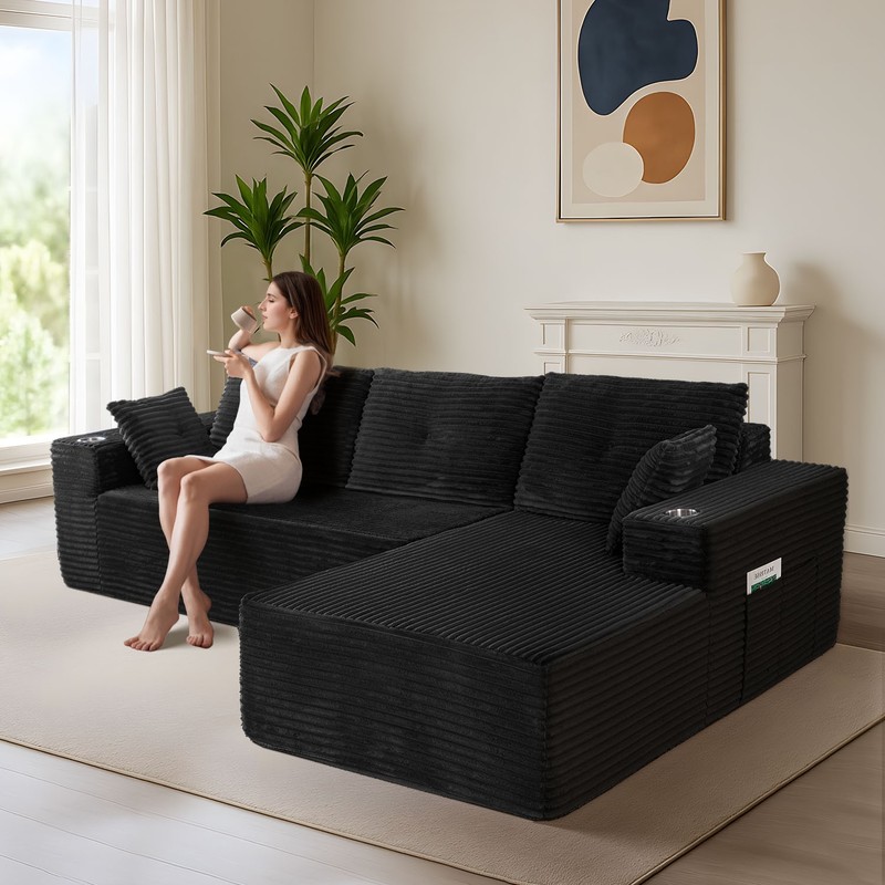 MAXYOYO 104" Cloud Sectional Couch with L-Shape Chaise,Modular Corduroy Sofa gallery