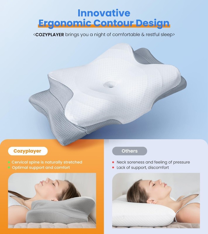 Cooling Neck Support Pillow - Adjustable Ergonomic Memory Foam, Orthopedic Comfo gallery