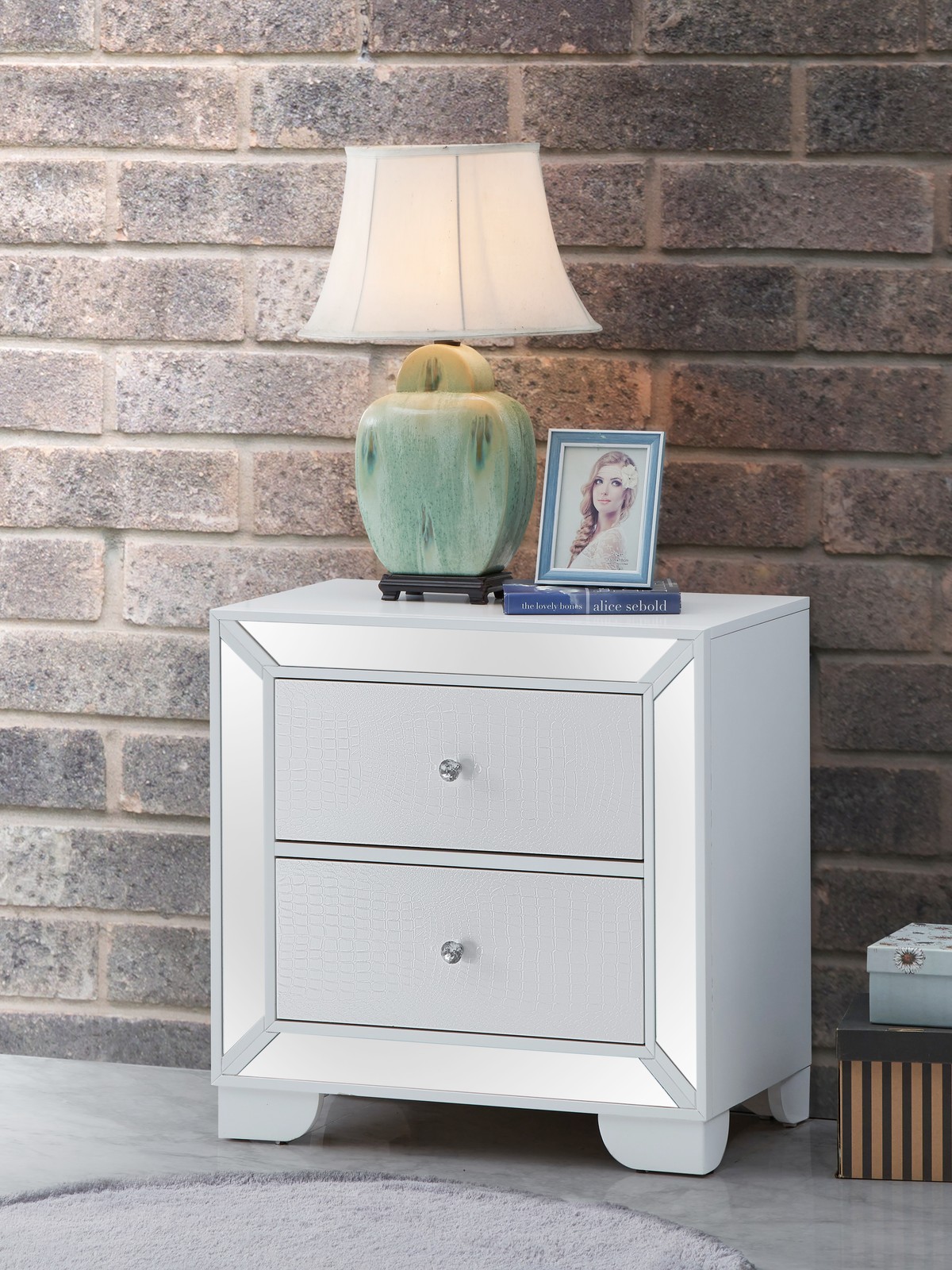 Contemporary Silver Champagne Nightstand gallery