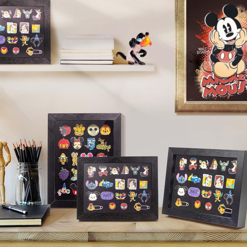 Enamel Pin Display Frame, 7X9 Shadow Box for Wall and Tabletop Mount, Pin Collec gallery