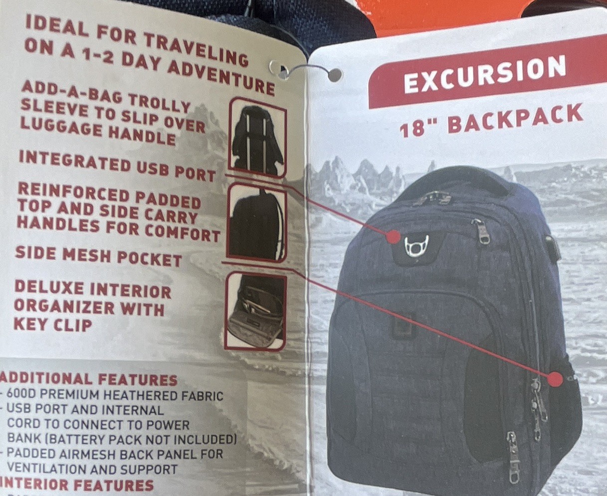 SWISSTECH Excursion 18" Backpack, Zip Closure, Blue/Black Unisex Adults 4
