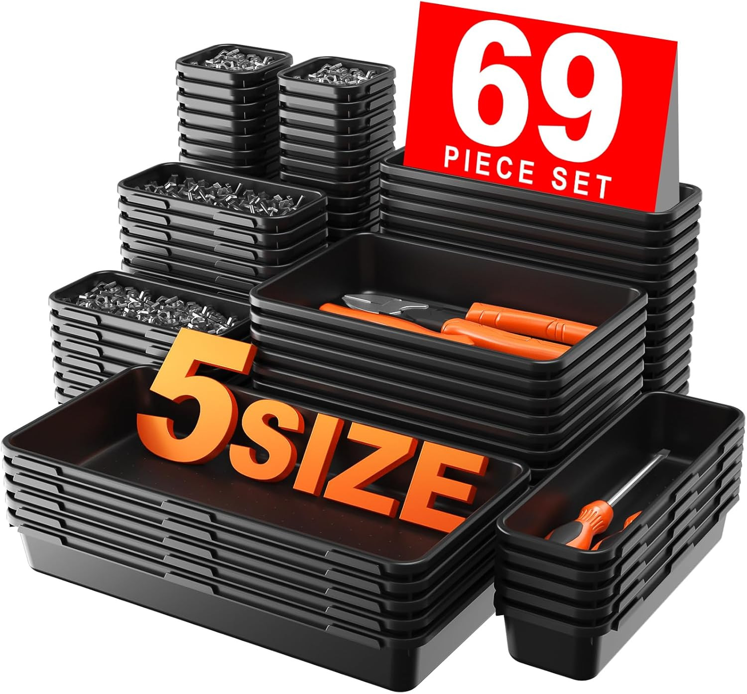 69 PCS-5 Size Tool Box Organizer Tray Divider Set Black Desk Drawer Organizer Bi gallery