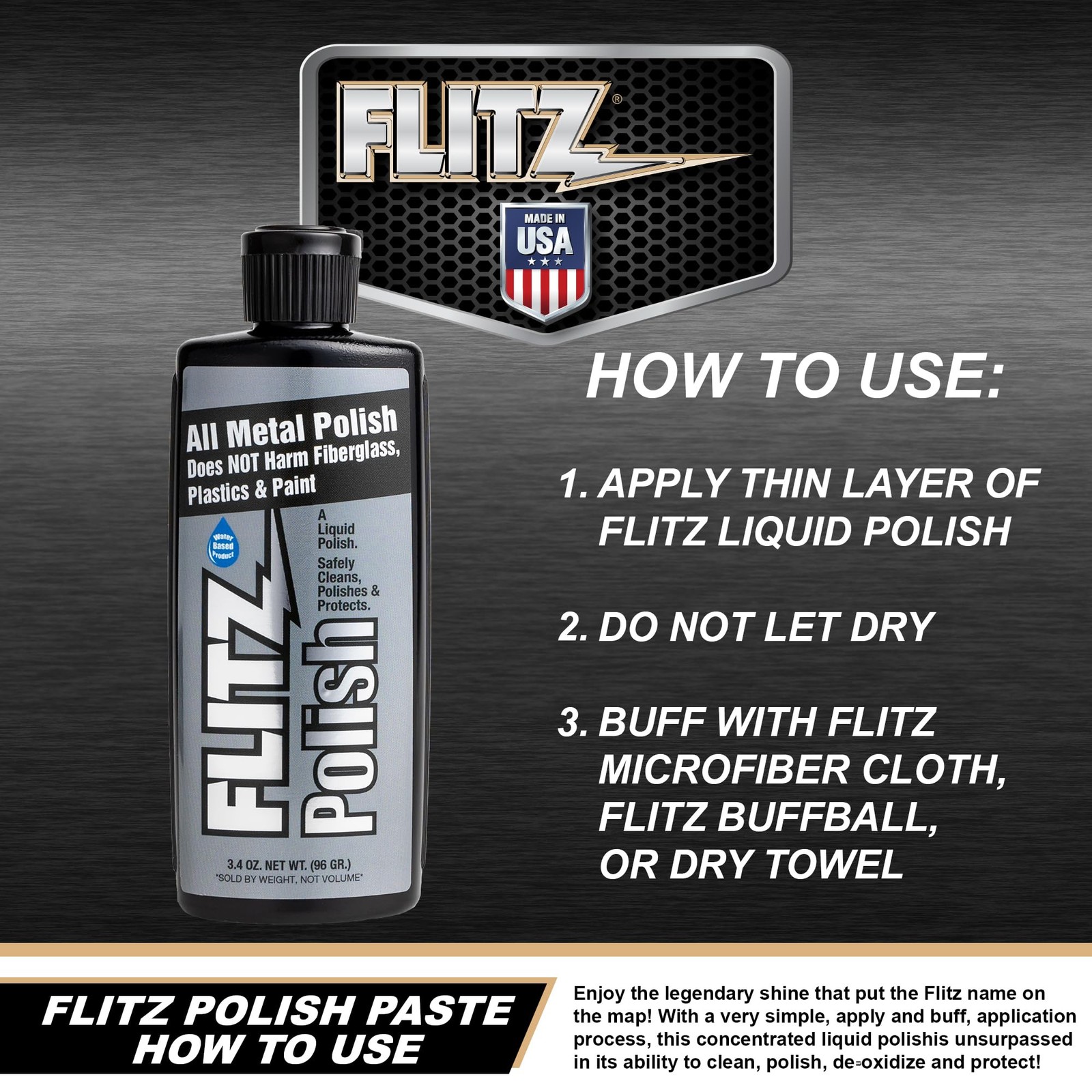 Flitz Multi Purpose Metal Polish Liquid - 3.4oz 3.4 Fl Oz (Pack of 1), Silver gallery