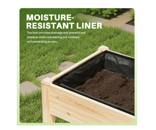 CONCETTA Wooden Raised Garden Bed - Elevated Planter Box with Drainage & Liner gallery