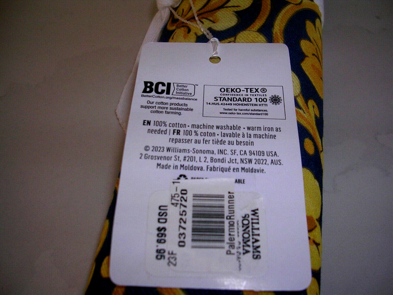 WILLIAMS SONOMA PALERMO TABLE RUNNER 16 X 108 IN 100% COTTON BLUE YELLOW GRN NWT gallery