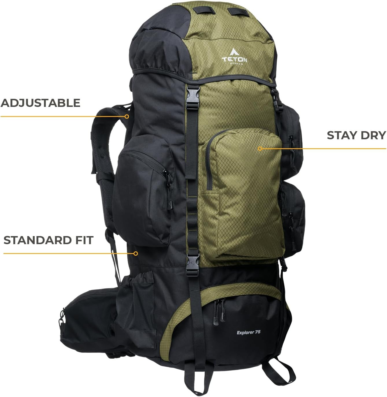 Teton 75L Explorer Internal Frame Backpack for Hiking, Camping, Backpacking, Rai 2