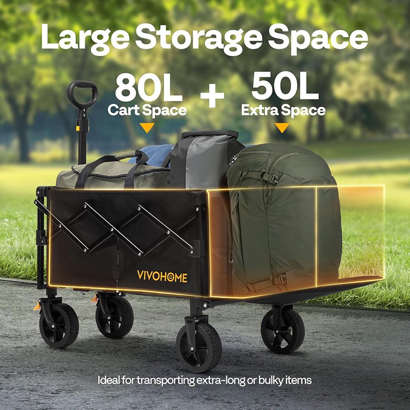 80L+50L Collapsible Wagon with Tailgate 300lbs Outdoor Utility Cart for Camping gallery
