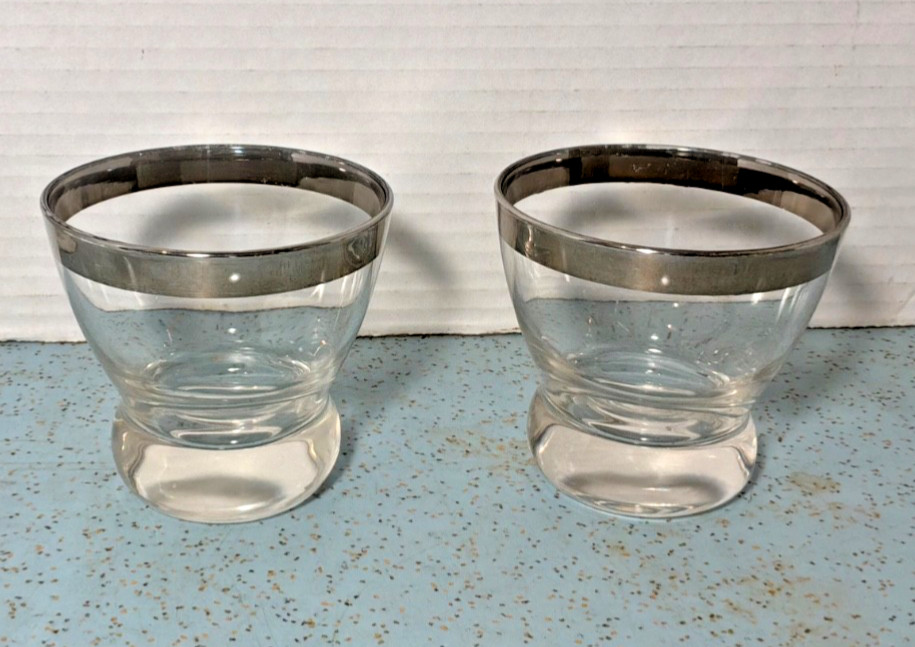 MCM (5) 4-OZ WHISKEY & (2) 5-OZ ROCKS GLASSES SILVER TOP BAND BALL KNOB BOTTOM gallery