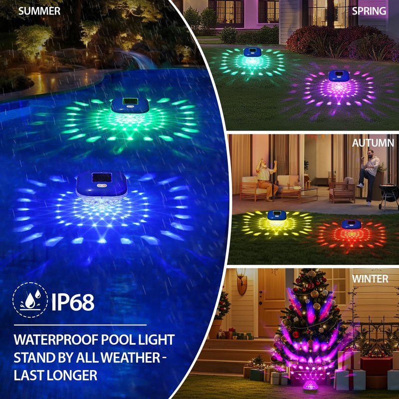FirstE Floating Pool Lights, RGB Color Changing Solar Light with 9 Blue gallery