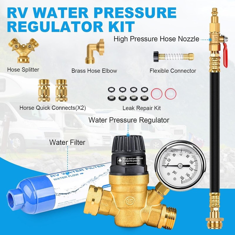 Water Pressure Regulator Filter Kit for RV Camper, Fresh Water Kit All-in-One... gallery