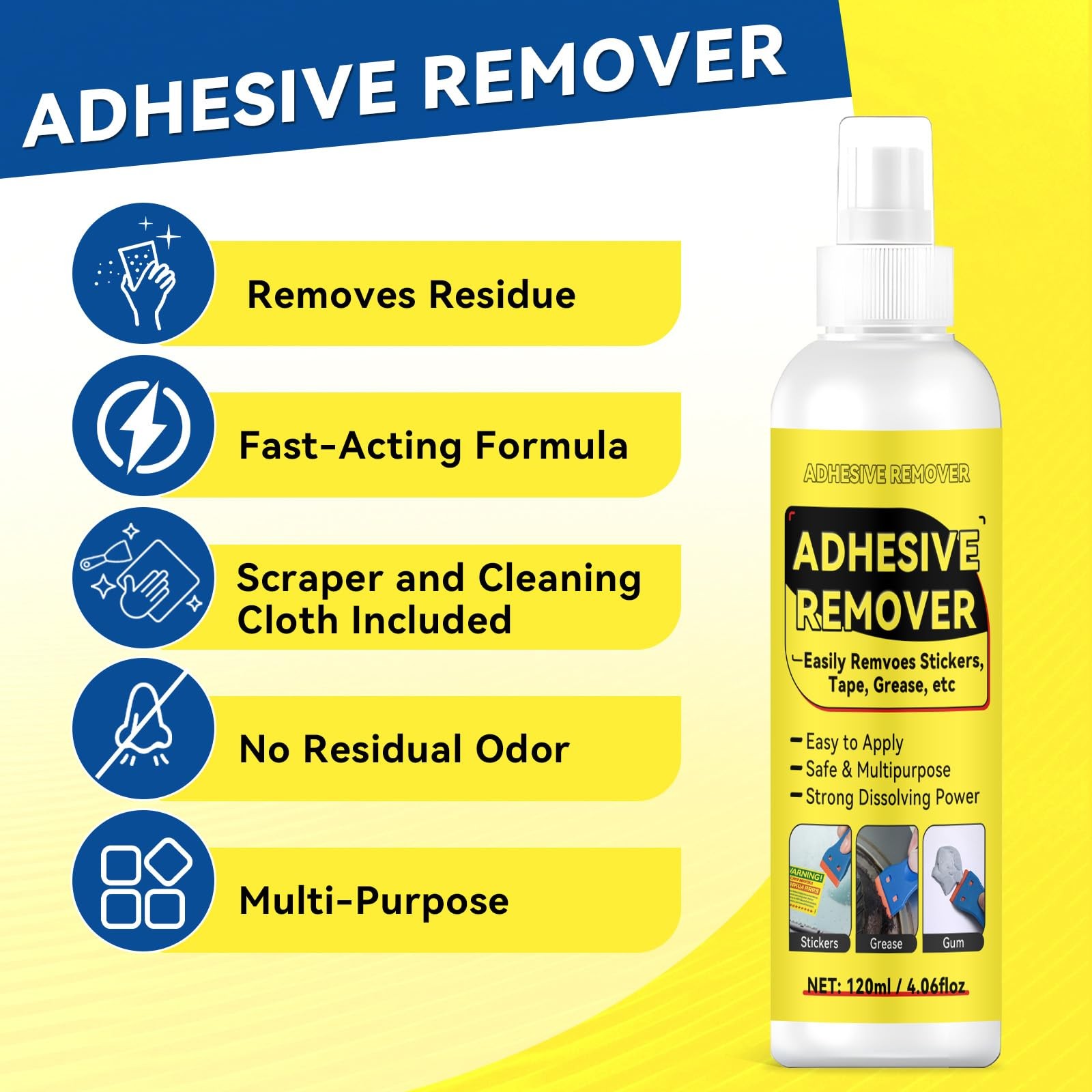Adhesive Remover Spray 4.06oz, Sticker Remover with Plastic Scraper & 10 Blad... gallery