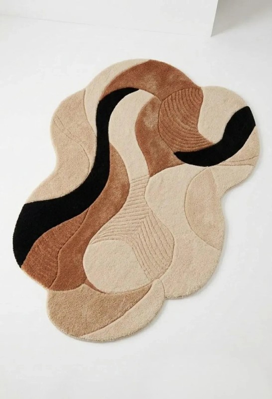 Hand-Tufted Wool Rug, Abstract Organic Shape Carpet, Neutral Earth Tones Boho gallery