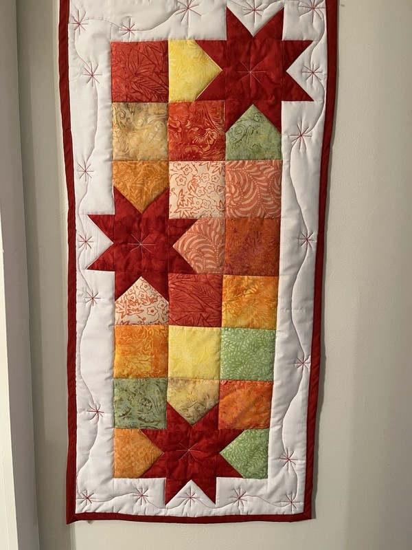 Quilted Patchwork Star Table Runner Rectangular Fabric Multicolor White Red gallery