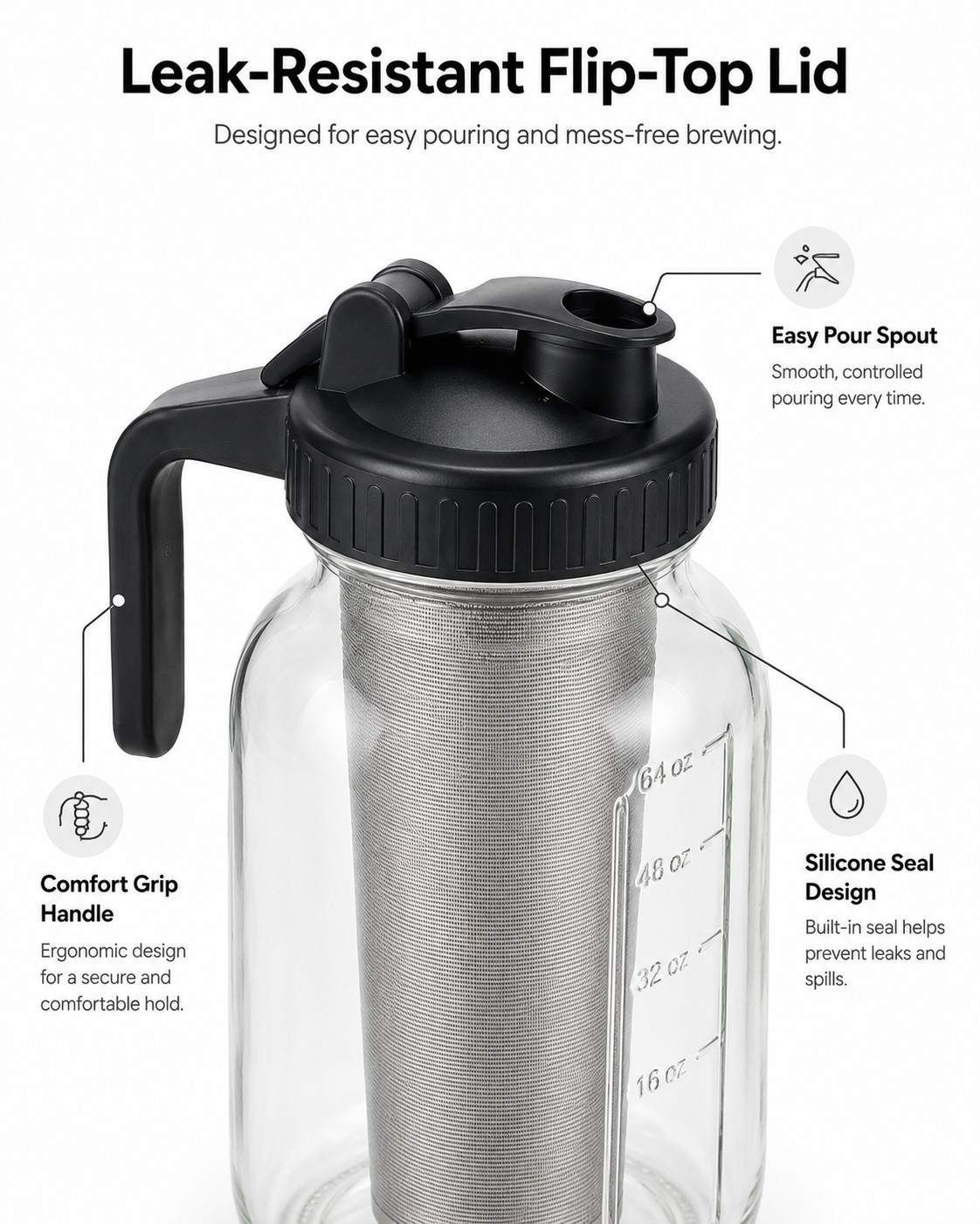 64oz Cold Brew Coffee Maker & Iced Tea Maker Mason Jar Pitcher Set gallery