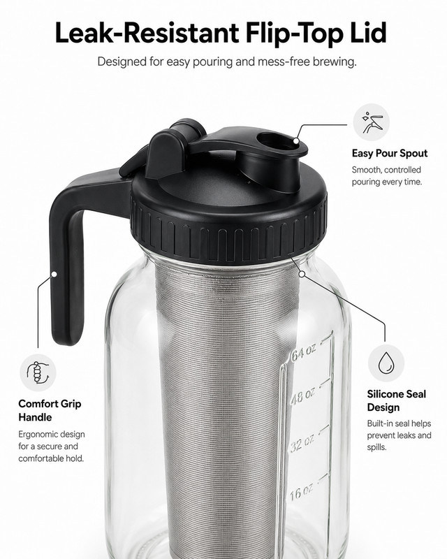 64oz Cold Brew Coffee Maker & Iced Tea Maker Mason Jar Pitcher Set gallery