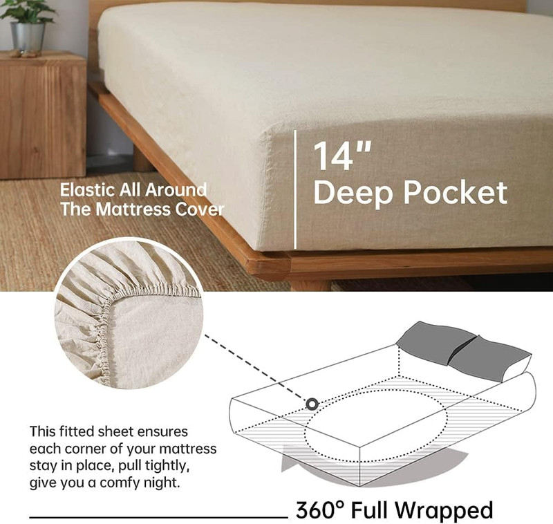 Linen King Sheet Set - 100% Soft Embroidered Natural Flax Bedding, 4 Pieces gallery