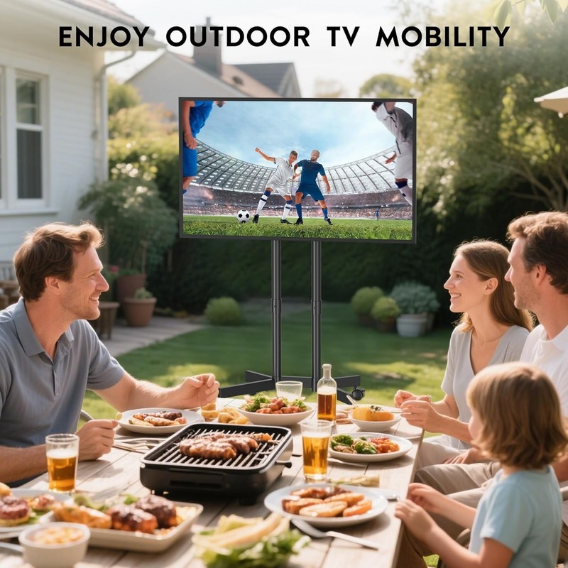 Elegant Height Adjustable Rolling TV Stand for 32-75 Inch TVs - Supports 110lbs gallery