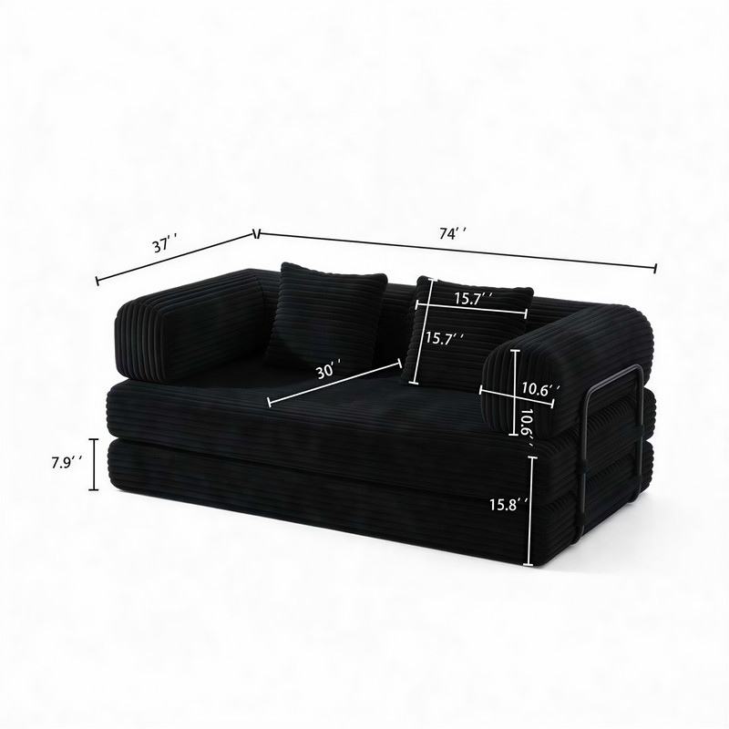 Compression Sofa Convertible Floor Sleep Bed Modular Sectional Corduroy Black gallery
