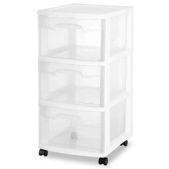 Sterilite Storage Drawer, 3 Drawer Slim Plastic Storage Cart with Clear Pull Out gallery