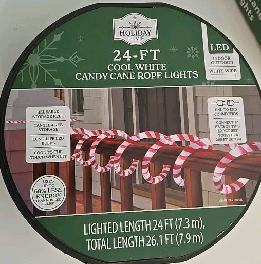 Indoor/Outdoor LED Christmas Candy Cane Rope Lights, Cool White 24' Holiday Time gallery