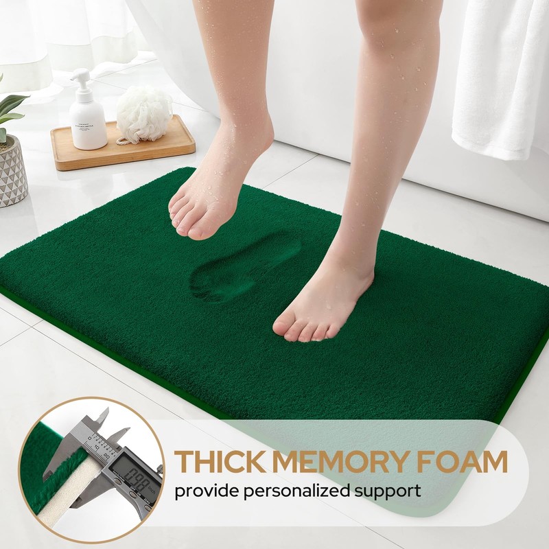 Bathroom Rug Set 3 PCS Thick Memory Foam Dark Green 17x24+20x32+U20x24 Inch gallery