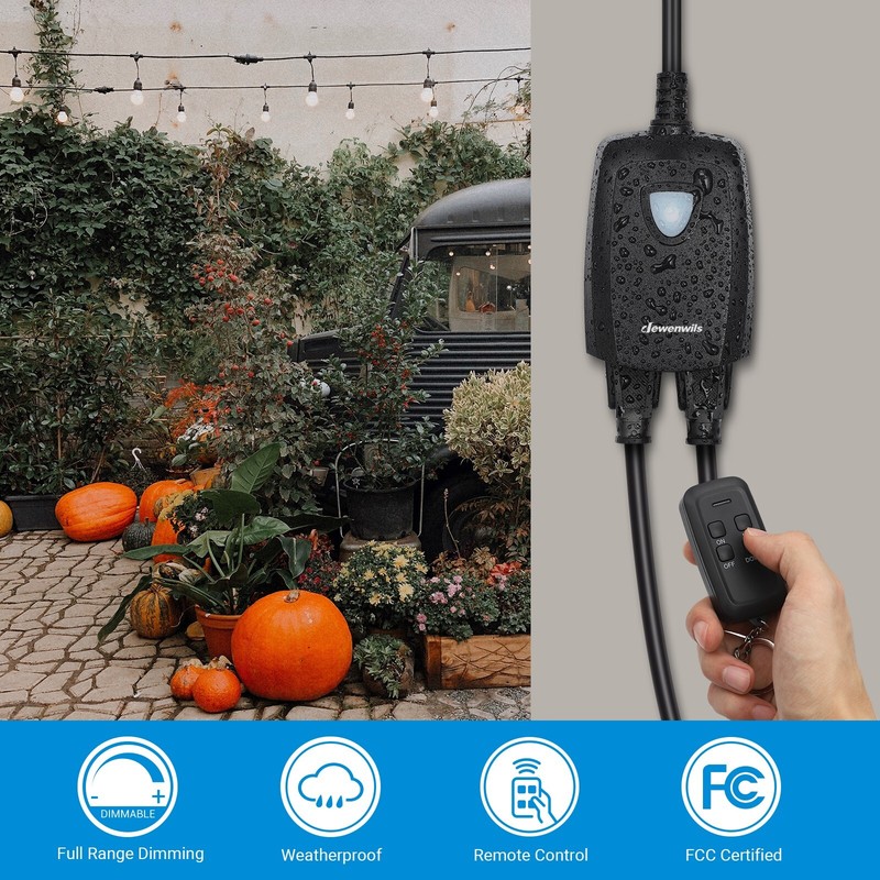 DEWENWILS Remote Control Light Dimmer Switch Plug in Weatherproof Dimmer Black gallery